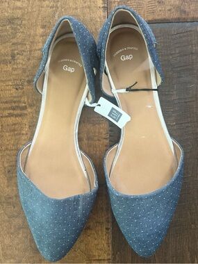 Gap blue denim polka dot pointed toe flats, Size US 9